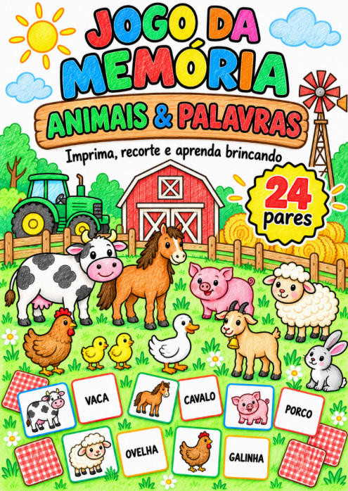 Capa real do Jogo da Memória Animais e Palavras