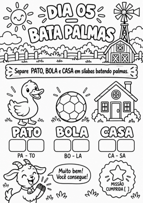 Atividade real do Dia 05 de separação de palavras em sílabas